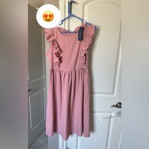 Pink Ruffled Midi Sundress for Wedding Guest
